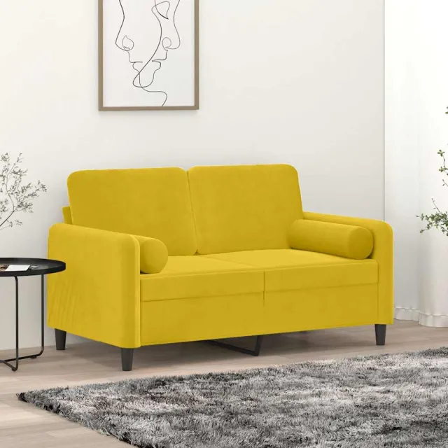 vidaXL Tweezitsbank met sierkussens 120 cm fluweel geel