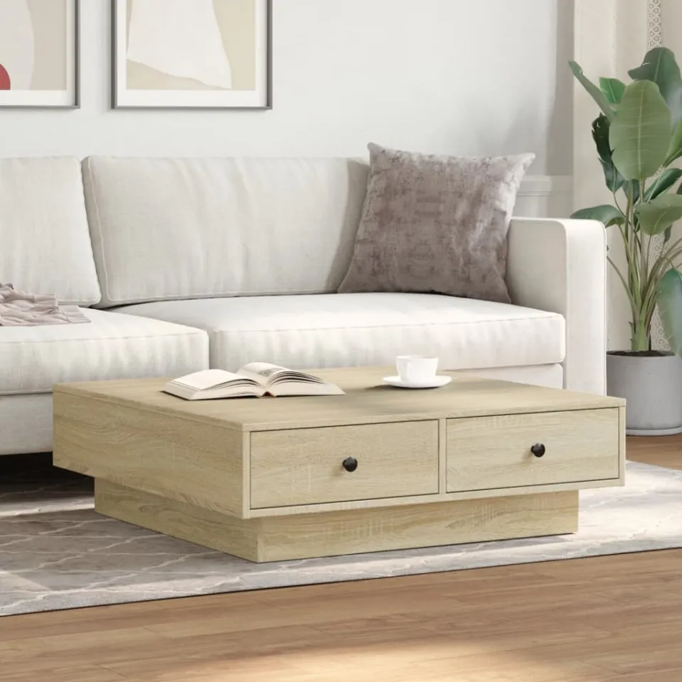 vidaXL Salontafel 90x90x28 cm spaanplaat sonoma eikenkleurig, foto 2