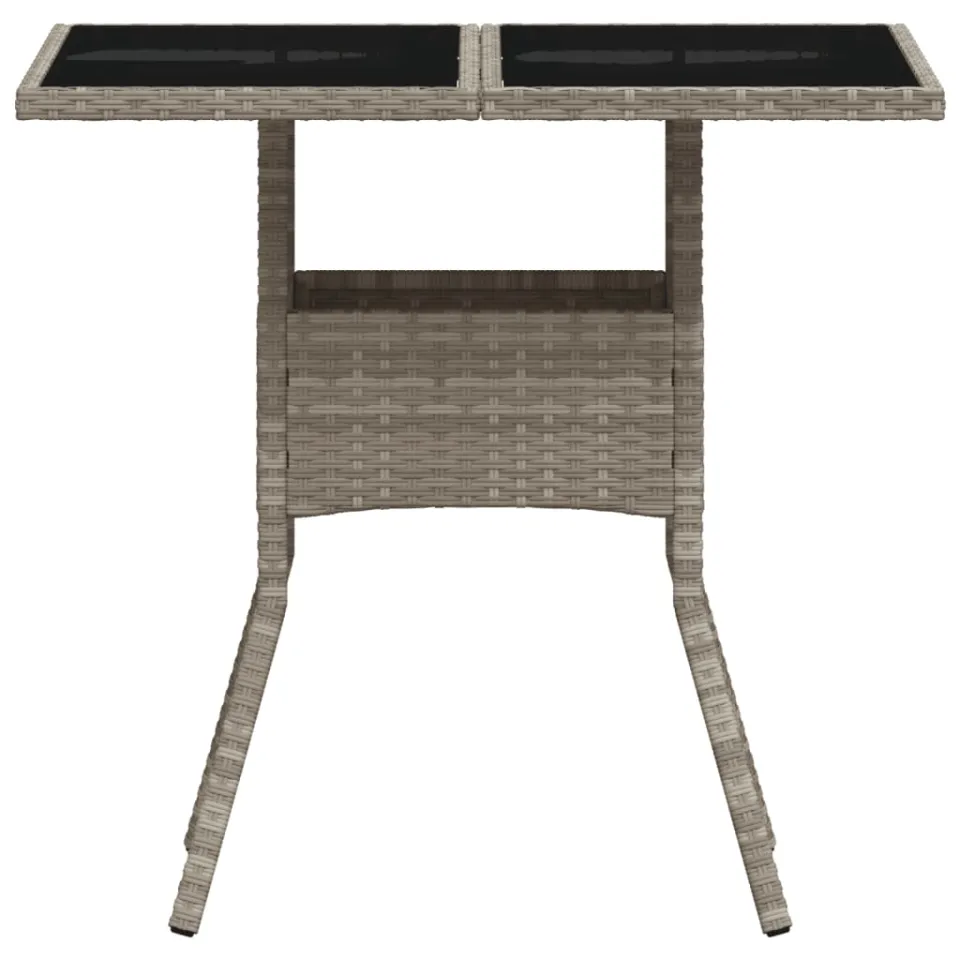vidaXL Tuintafel met glazen blad 80x80x75 cm poly rattan lichtgrijs grijs, foto 4