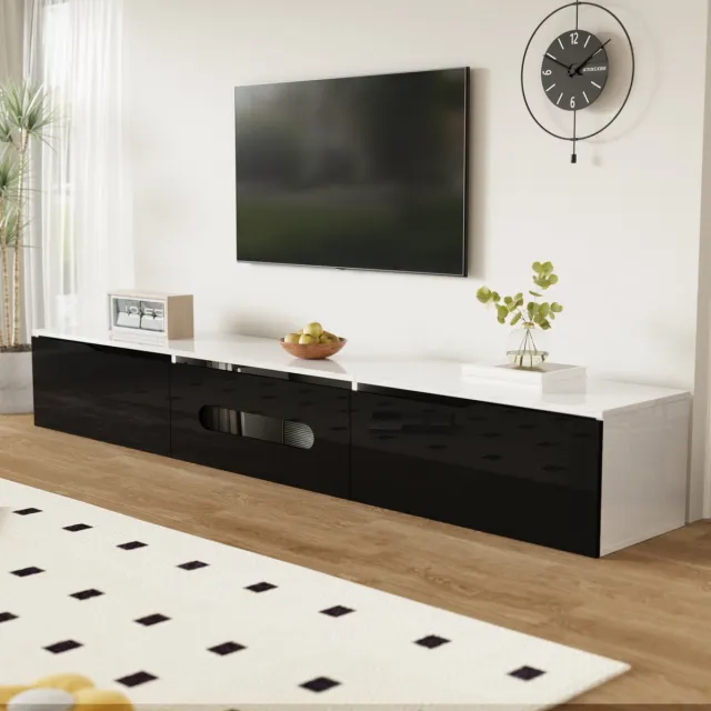 REDOM TV-meubel - MDF - met deuren - 180 × 35 × 30 cm, Black,White Zwart+Wit