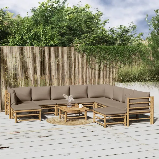 vidaXL 11-delige Loungeset met kussens bamboe taupe, foto 2