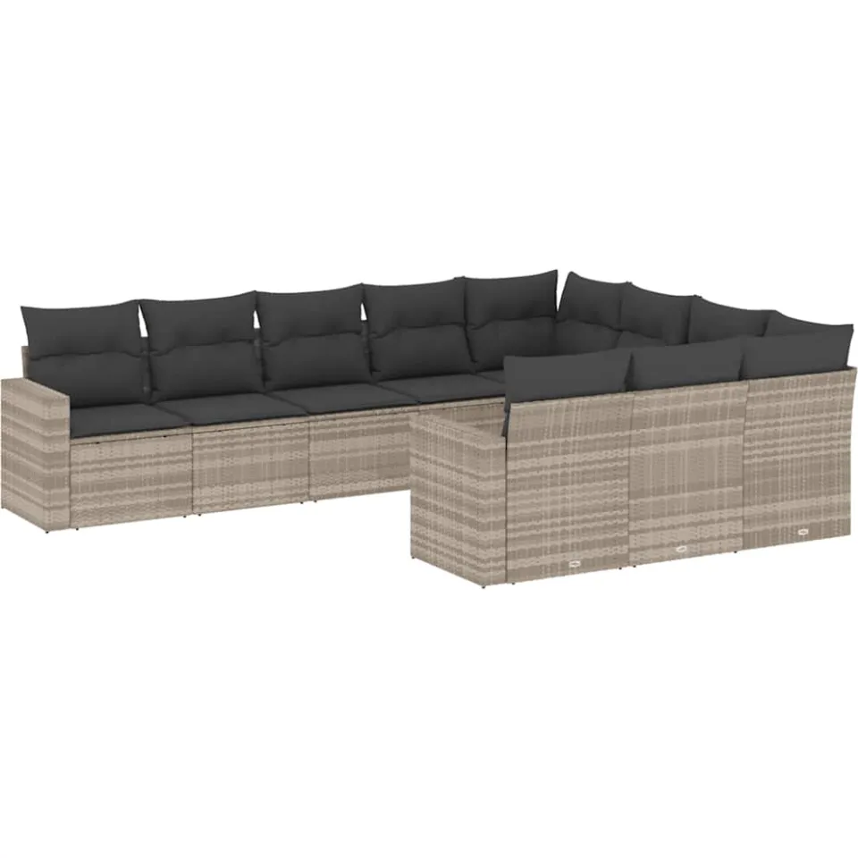 vidaXL 10-delige Loungeset met kussens poly rattan lichtgrijs grijs, foto 4