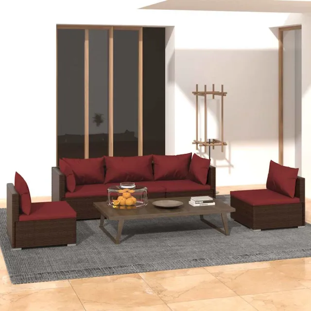vidaXL 5-delige Loungeset met kussens poly rattan bruin, foto 2