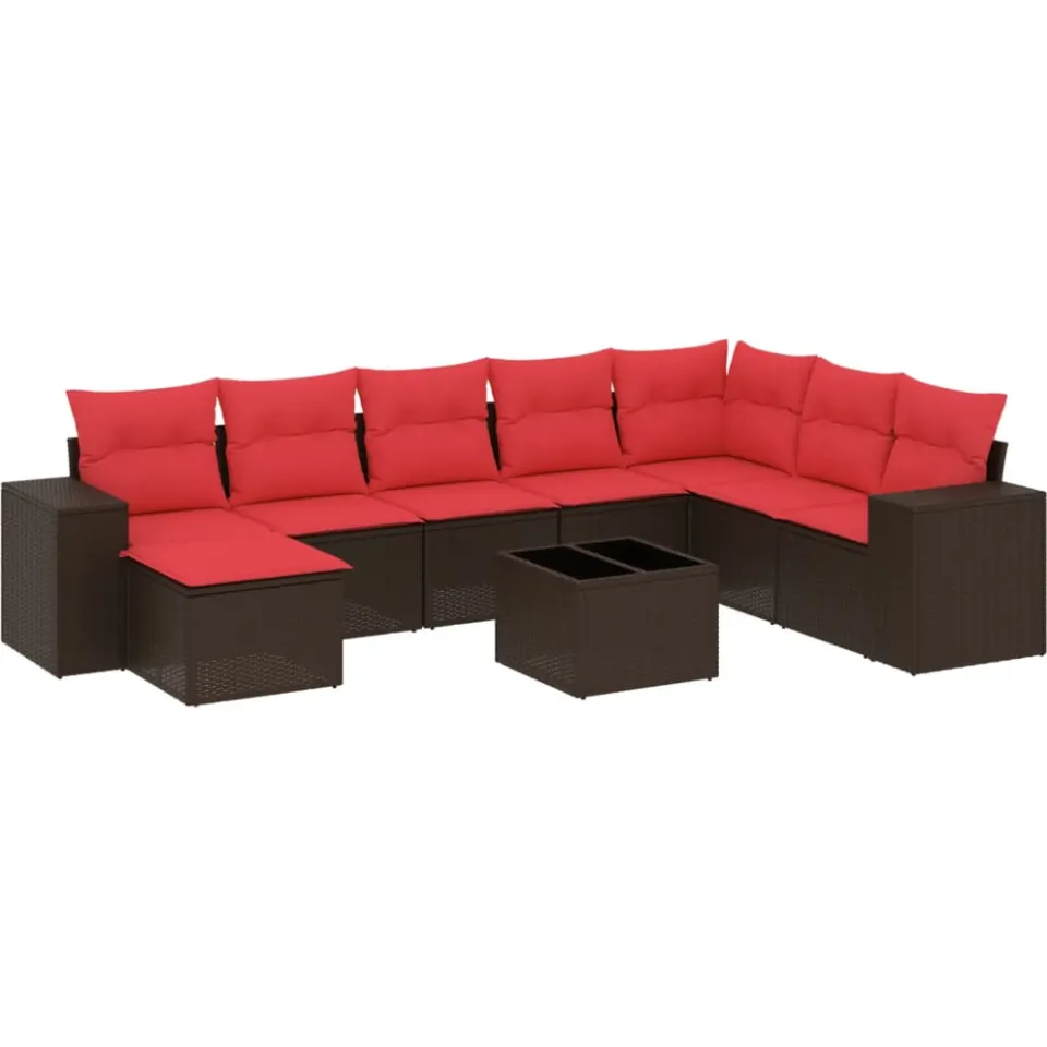 vidaXL 9-delige tuinbankset met kussens, bruin polyrotan, foto 3