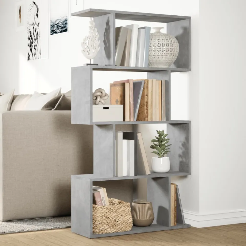 vidaXL Kamerscherm / boekenkast 4-laags 70x24x129 cm hout betongrijs grijs, foto 4