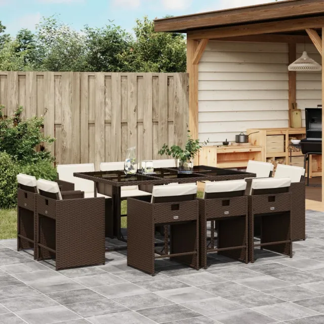 vidaXL 11-delige Tuinset met kussens poly rattan bruin, foto 2