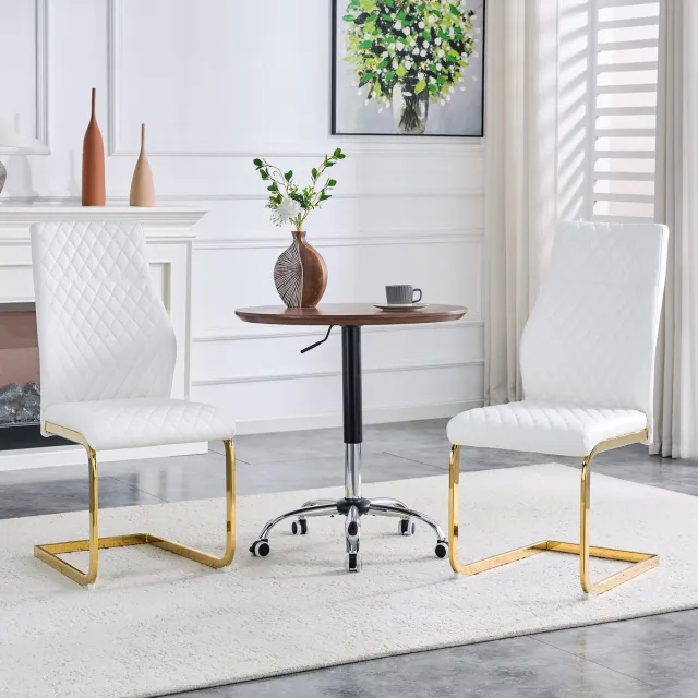 Welltin Eetkamerstoelen - Set Van 2 - Gestoffeerde eetkamerstoel - Eettafelstoel - Eetkamerstoelen - Met hoge rugleuning - PU - Antislip - Metalen stoelpoten - Modern Design - Wit, goud