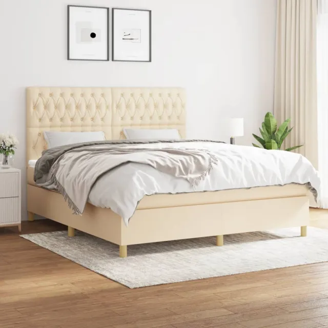vidaXL Boxspring met matras stof crèmekleurig 180x200 cm