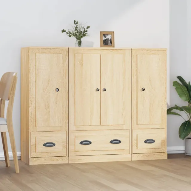 vidaXL Hoge kasten 3 st bewerkt hout sonoma eikenkleurig Bruin