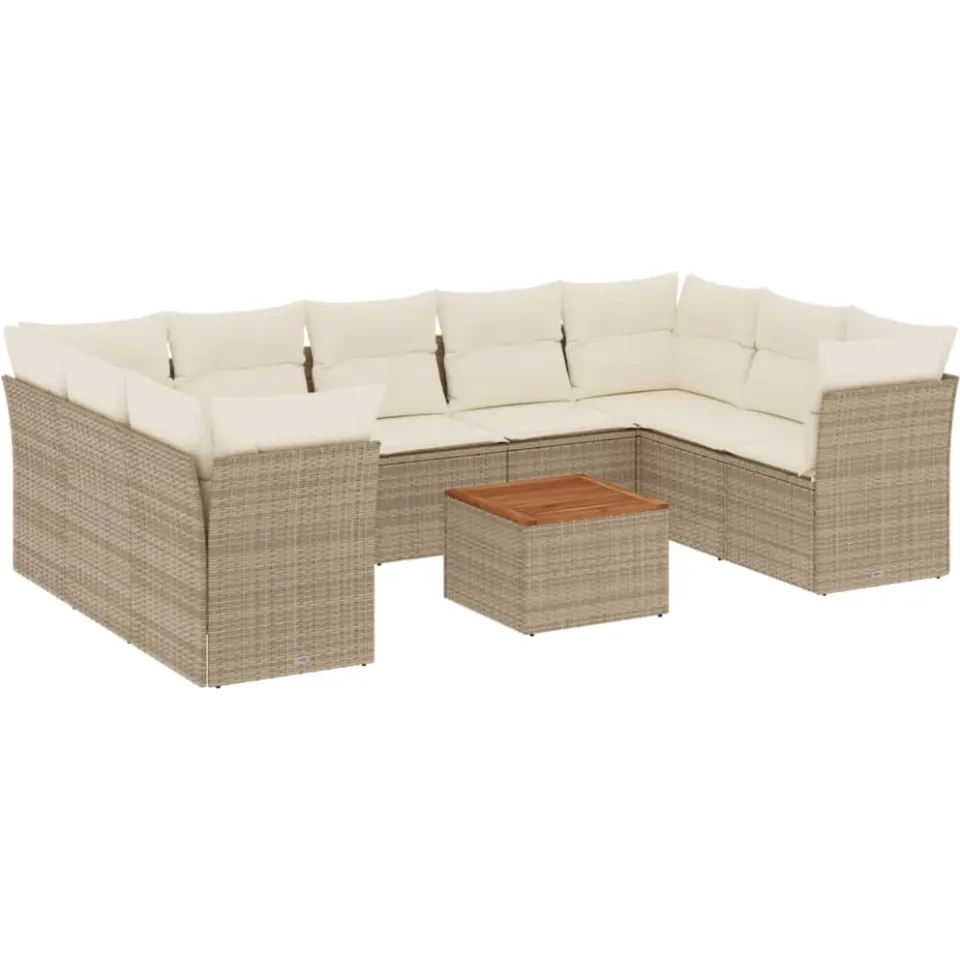 vidaXL 10-delige Loungeset met kussens poly rattan beige, foto 3