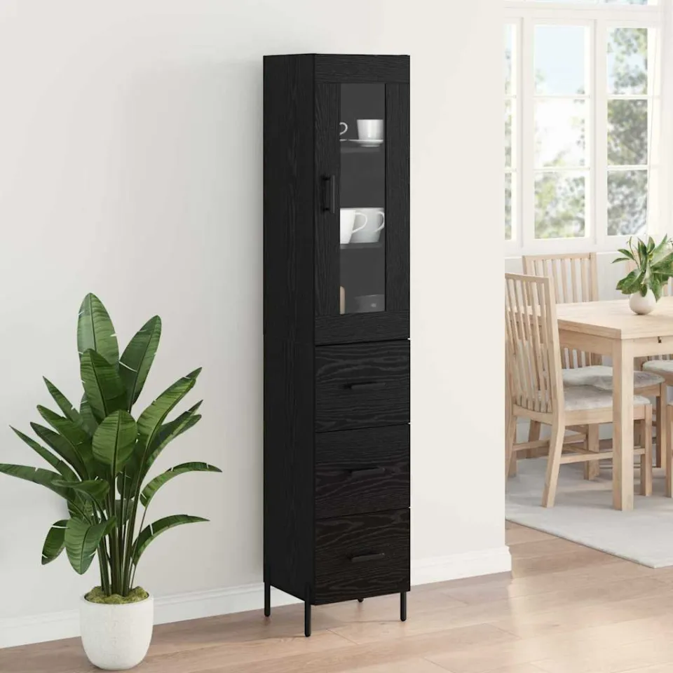 vidaXL Highboard Zwart Eiken 34,5 x 34 x 180 cm Bewerkt hout, foto 4