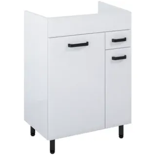 Royo Wastafelonderkast Ava 60cm - Wit Hoogglans - Met 1 Lade - Met Zwarte Handgrepen En Poten