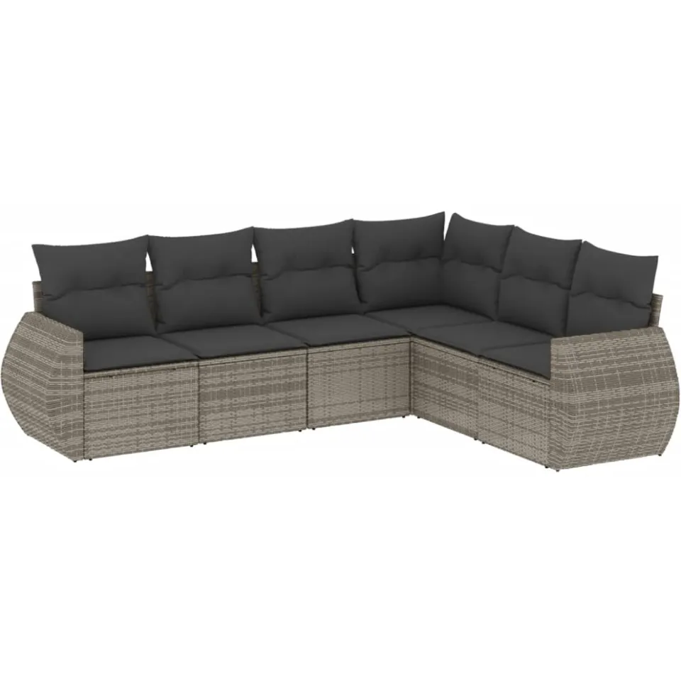 vidaXL 6-delige Loungeset met kussens poly rattan grijs, foto 3
