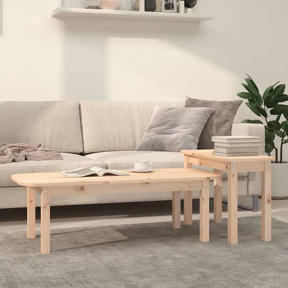 vidaXL 2-delige Salontafelset massief grenenhout bruin, foto 4