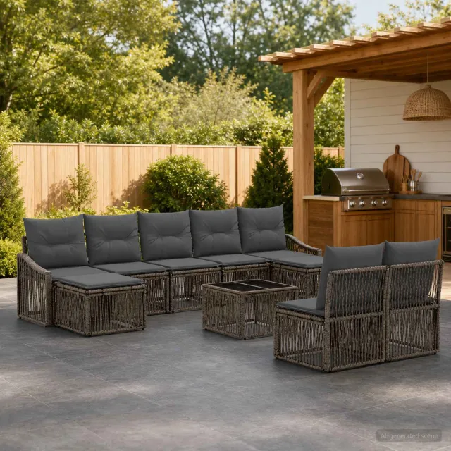 vidaXL Tuinbankenset 10 st Grijs poly rattan, foto 2