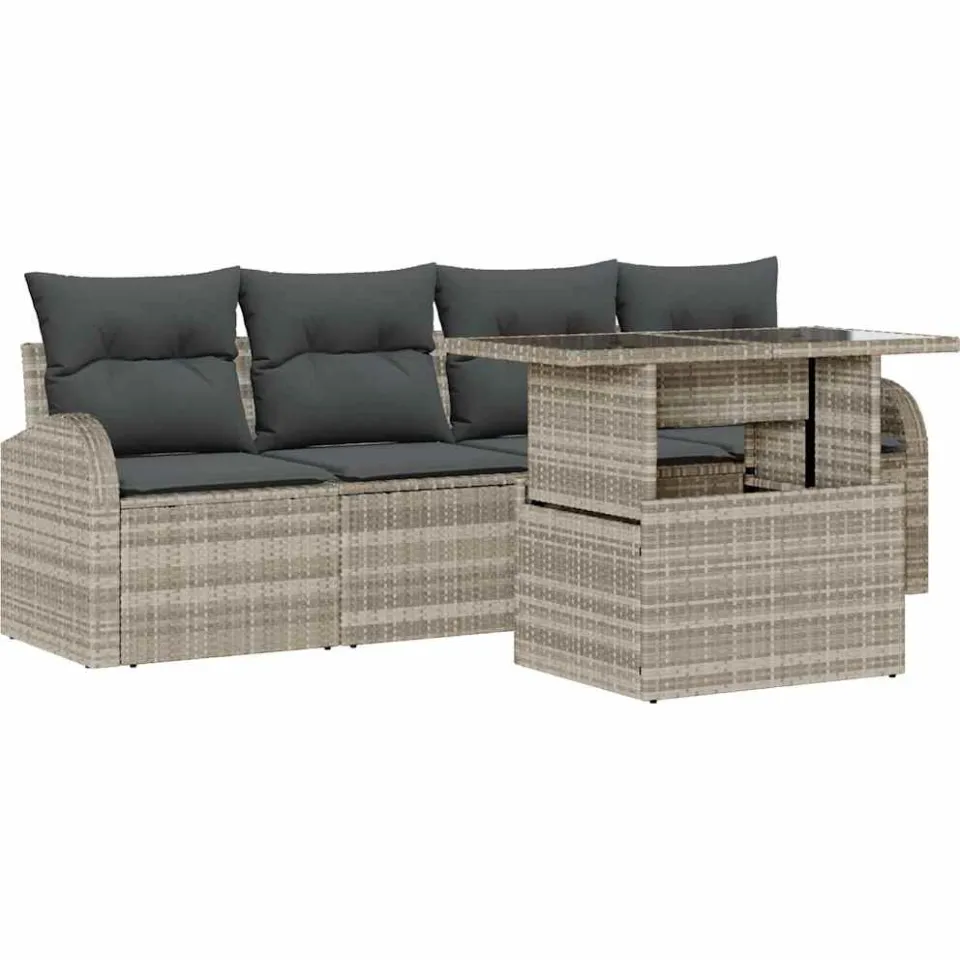 vidaXL Tuin Sofa Set 5 st Lichtgrijs Poly riet