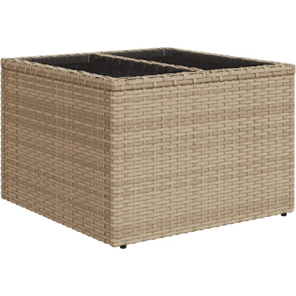 vidaXL Tuintafel met glazen blad 55x55x37 cm poly rattan beige, foto 4