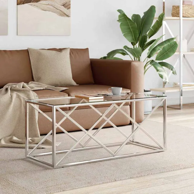 vidaXL Salontafel 110x45x45 cm roestvrij staal en glas, foto 2