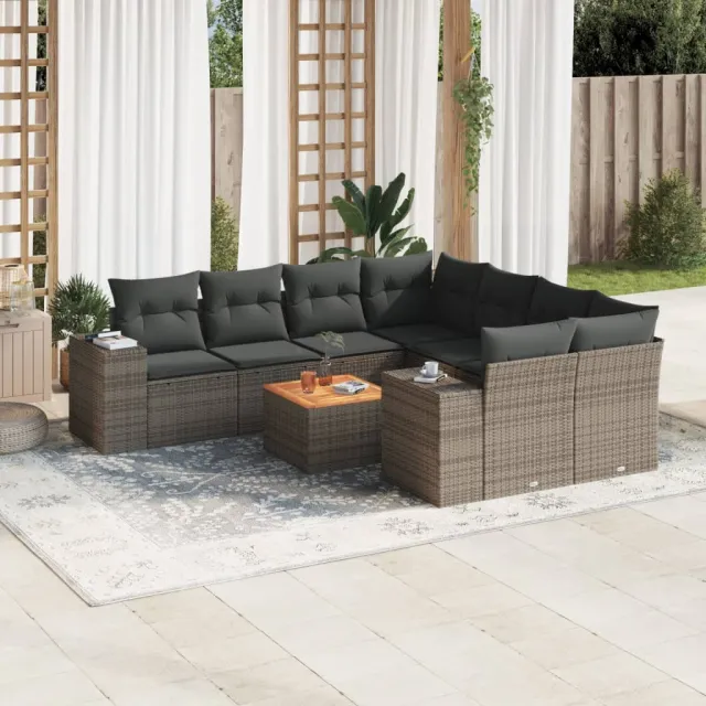 vidaXL 9-delige Loungeset met kussens poly rattan grijs, foto 2