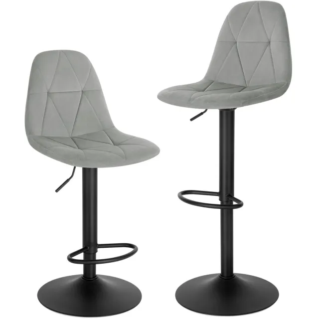 Cozy Cottage® Set van 2 Fluwelen Barkrukken – In Hoogte Verstelbaar - 360° Draaibare Barstoelen – Designer Bistrokrukken met Rugleuning – Moderne Stoelen voor Keuken & Eetkamer - Velvet - Lichtgrijs