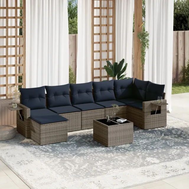 vidaXL 8-delige tuinbankset met kussens, grijs polyrotan, foto 2