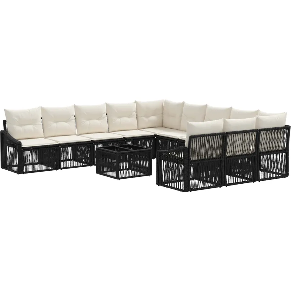 vidaXL Tuinbankenset 12 st 11-zits Zwart poly rattan, foto 3