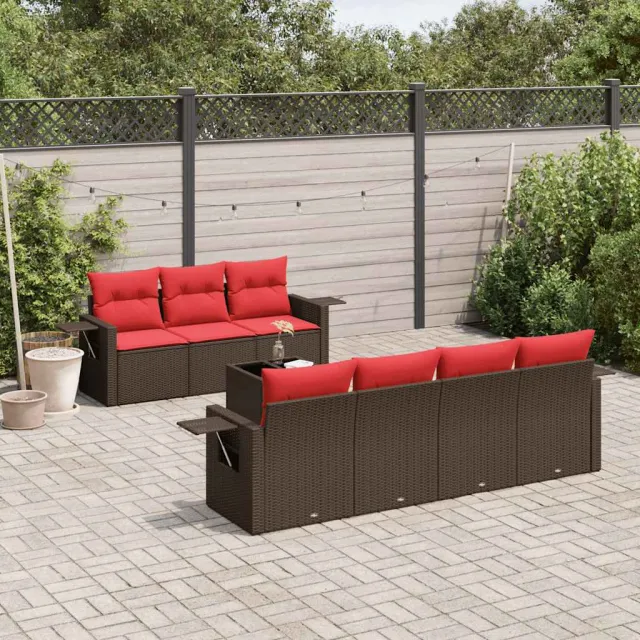 vidaXL 8-delige tuinbankset met kussens, bruin polyrotan, foto 2