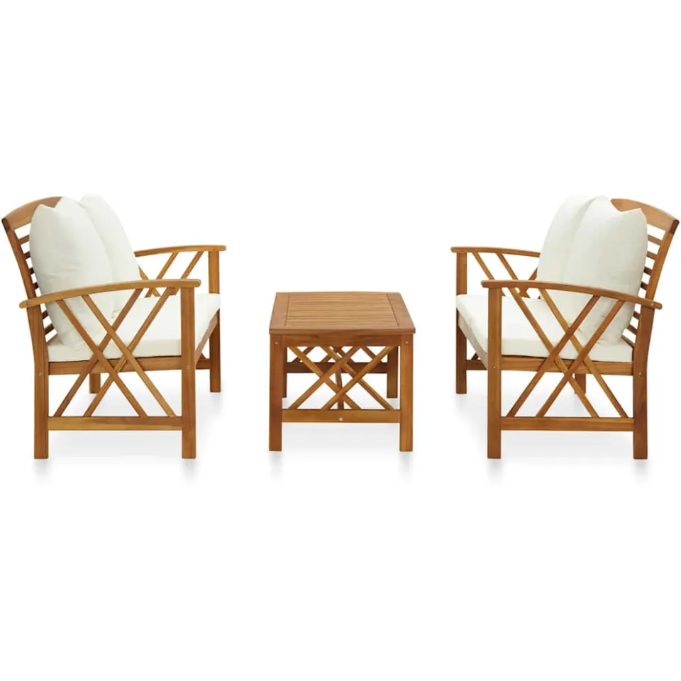 vidaXL 3-delige Loungeset met kussens massief acaciahout Wit