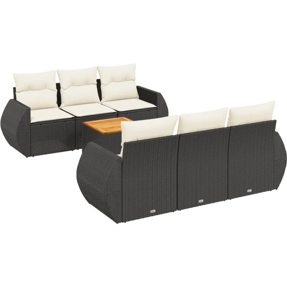vidaXL 7-delige Loungeset met kussens poly rattan zwart, foto 3