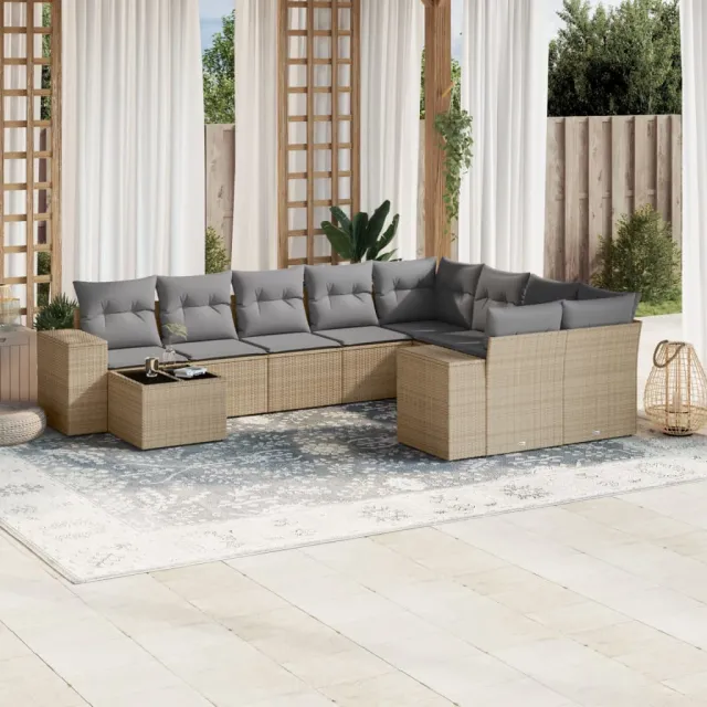 vidaXL 10-delige Loungeset met kussens poly rattan beige, foto 2