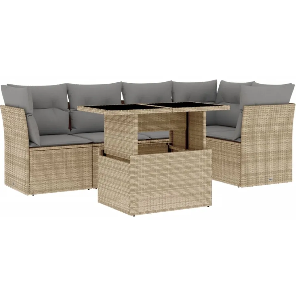 vidaXL 6-delige Loungeset met kussens poly rattan beige, foto 3