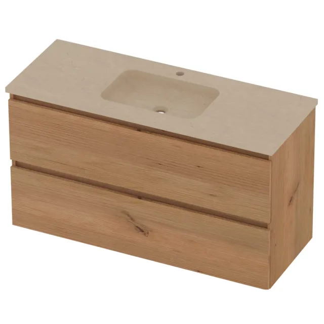 Basic-Line Rocky 46 Badmeubelset Hardsteen 1 Kraangat Greeploos 120x46x62 cm Whisky Oak Sand Stone Beige
