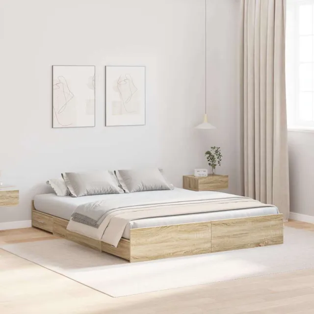 vidaXL Opbergbedframe met lade Sonoma Eiken 135 x 190 cm Bewerkt hout Bruin