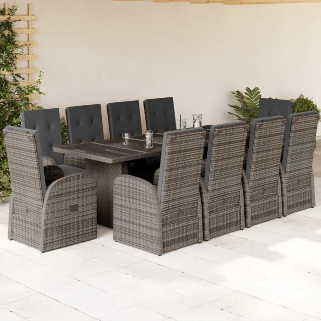 vidaXL 11-delige Tuinset met kussens poly rattan grijs, foto 2