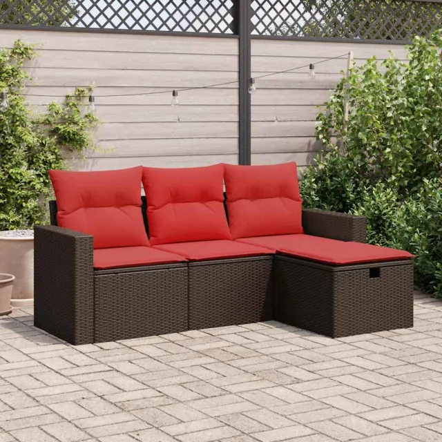 vidaXL 4-delige Loungeset met kussens poly rattan bruin, foto 2