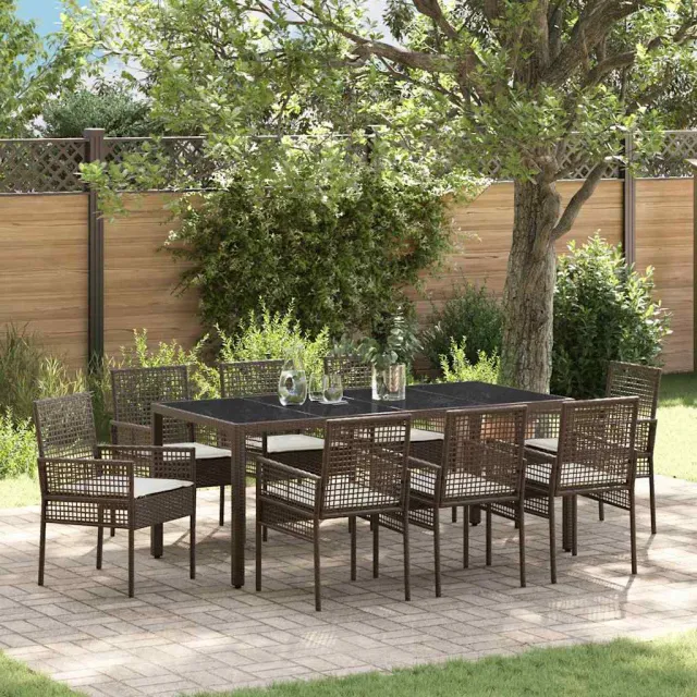 vidaXL Tuin eettafelset 9 st Bruin poly rattan, foto 2