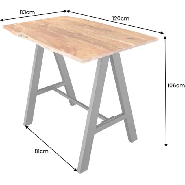 Invicta Interior Massief houten bartafel MAMMUT 120cm natuurlijke acaciaboom rand metaal zwart met voetsteun - 43672 Zie omschrijving