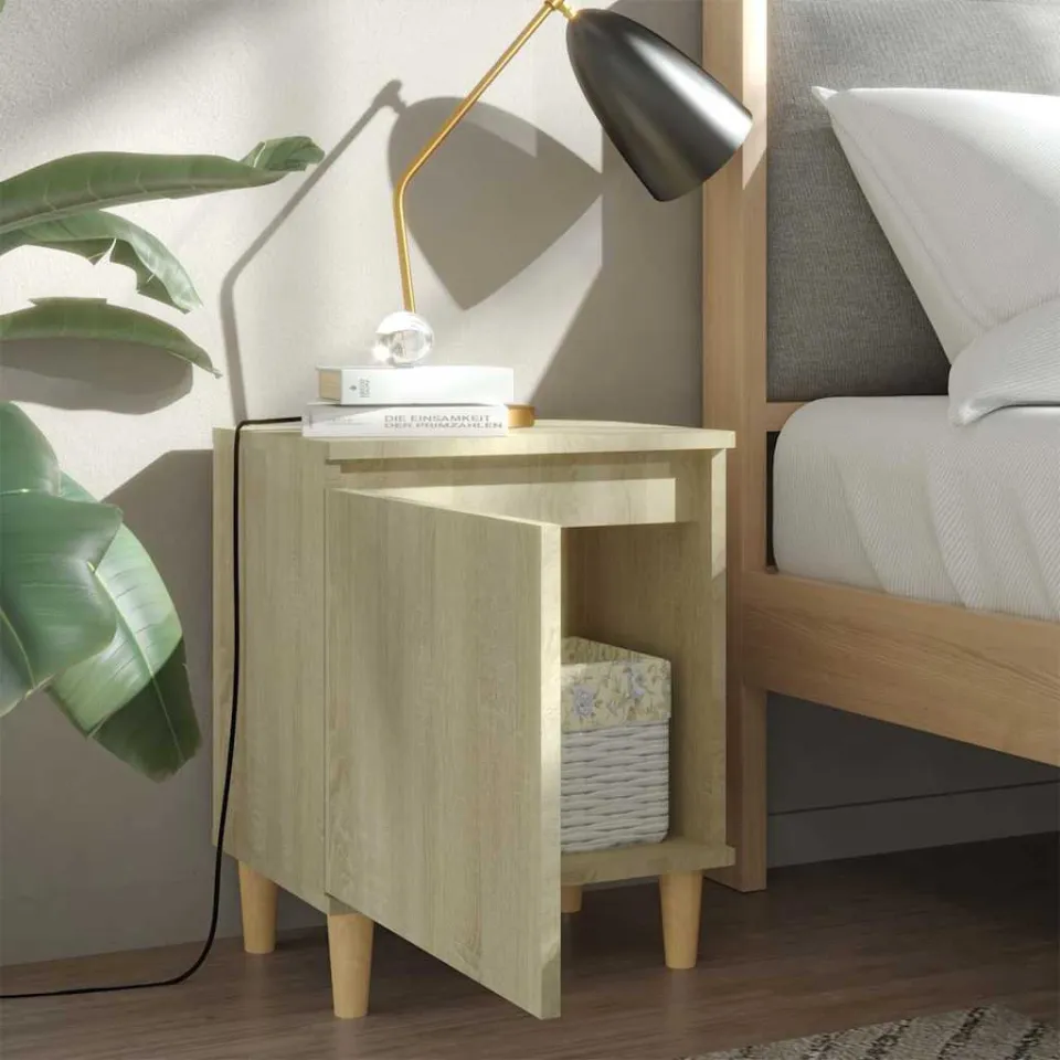 vidaXL Nachtkastje met houten poten 40x30x50 cm sonoma eikenkleurig, foto 4