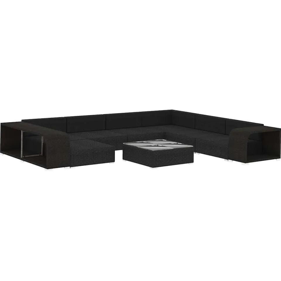 vidaXL 10-delige Loungeset met kussens poly rattan zwart, foto 2