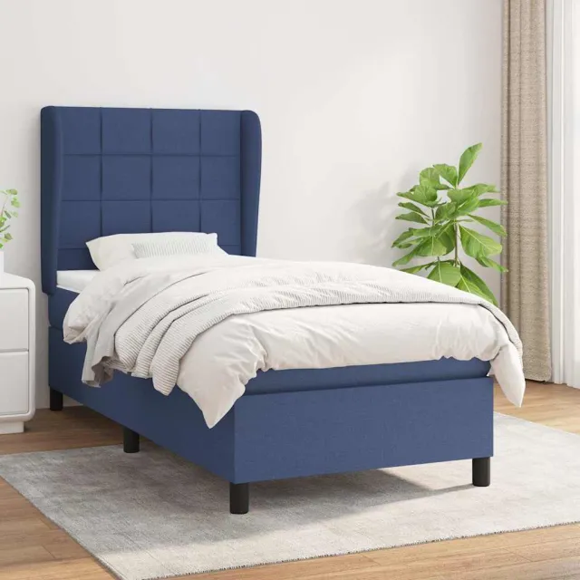 vidaXL Boxspring met matras stof blauw 90x190 cm