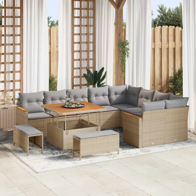 vidaXL Tuinbankenset 12 st Beige poly rattan, foto 2