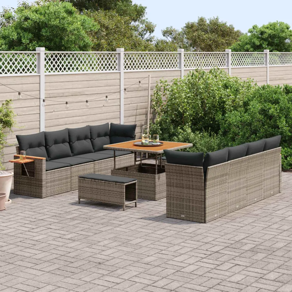 vidaXL Tuinbankenset 11 st Grijs poly rattan
