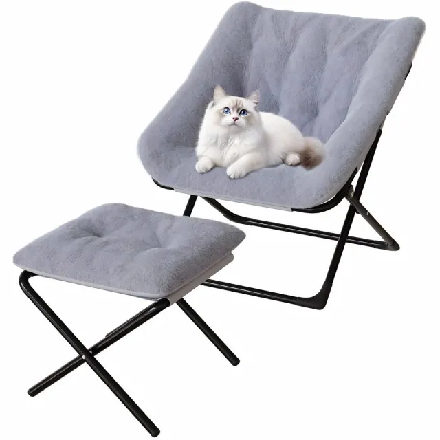 Happiq Loungestoel met Voetenbank - Opvouwbaar Oversized design - voor woonkamer en slaapkamer - Grijs Kunstleer - Roze