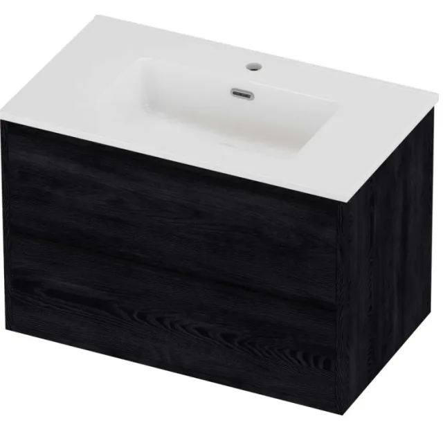 Proline Tribute Badmeubelset Porselein Elegant Greeploos 80x46x54 cm Glans Wit Black Oak Eiken