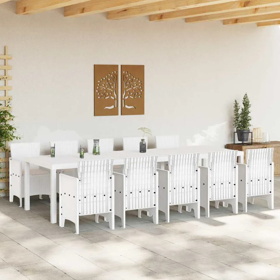 vidaXL Tuin Eetset 11 st Wit en Taupe Synthetisch riet, foto 2