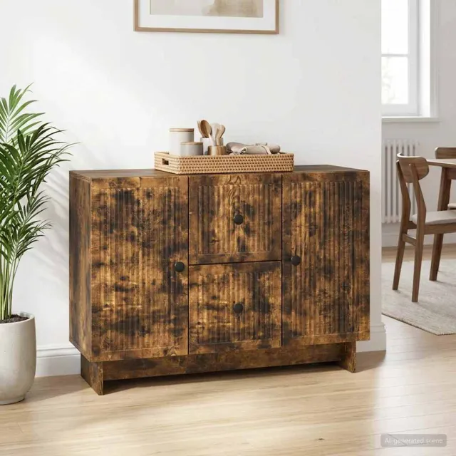 vidaXL Dressoir met lade Gerookt eiken 89 x 34,5 x 60 cm Bewerkt hout Bruin