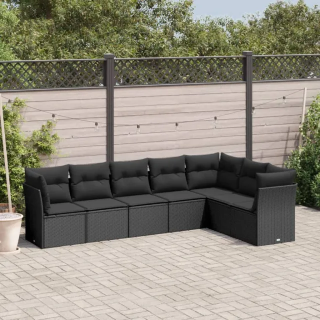 vidaXL 7-delige Loungeset met kussens poly rattan zwart, foto 2