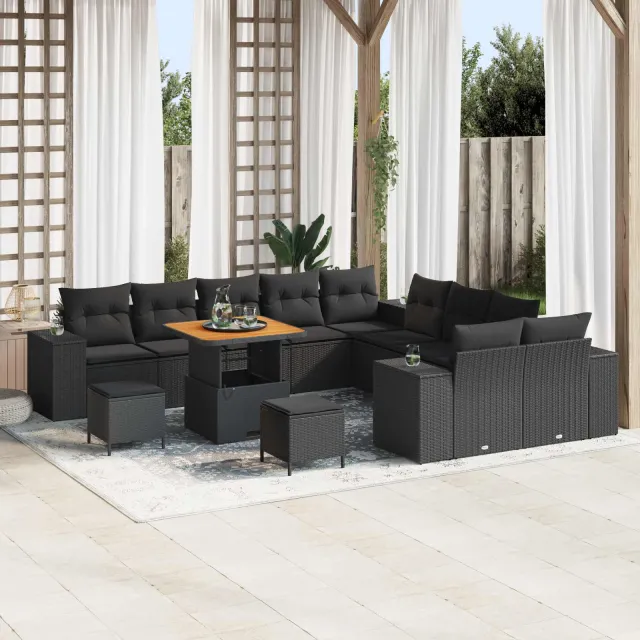 vidaXL Tuinbankenset 13 st Zwart poly rattan