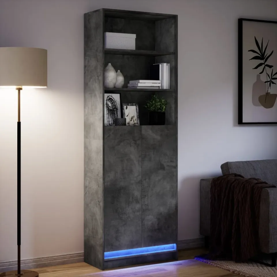 vidaXL Hoge kast met LED 69x32,5x200 cm bewerkt hout betongrijs grijs, foto 4