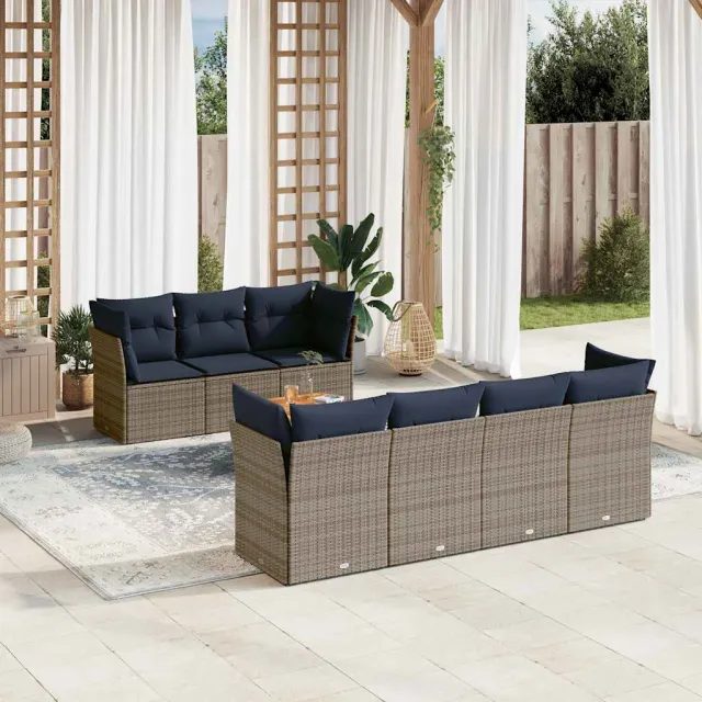 vidaXL 8-delige Loungeset met kussens poly rattan grijs, foto 2